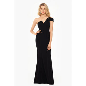 Betsy & Adam "Paulina" Cutout One Shoulder Floor Length Gown Black 8